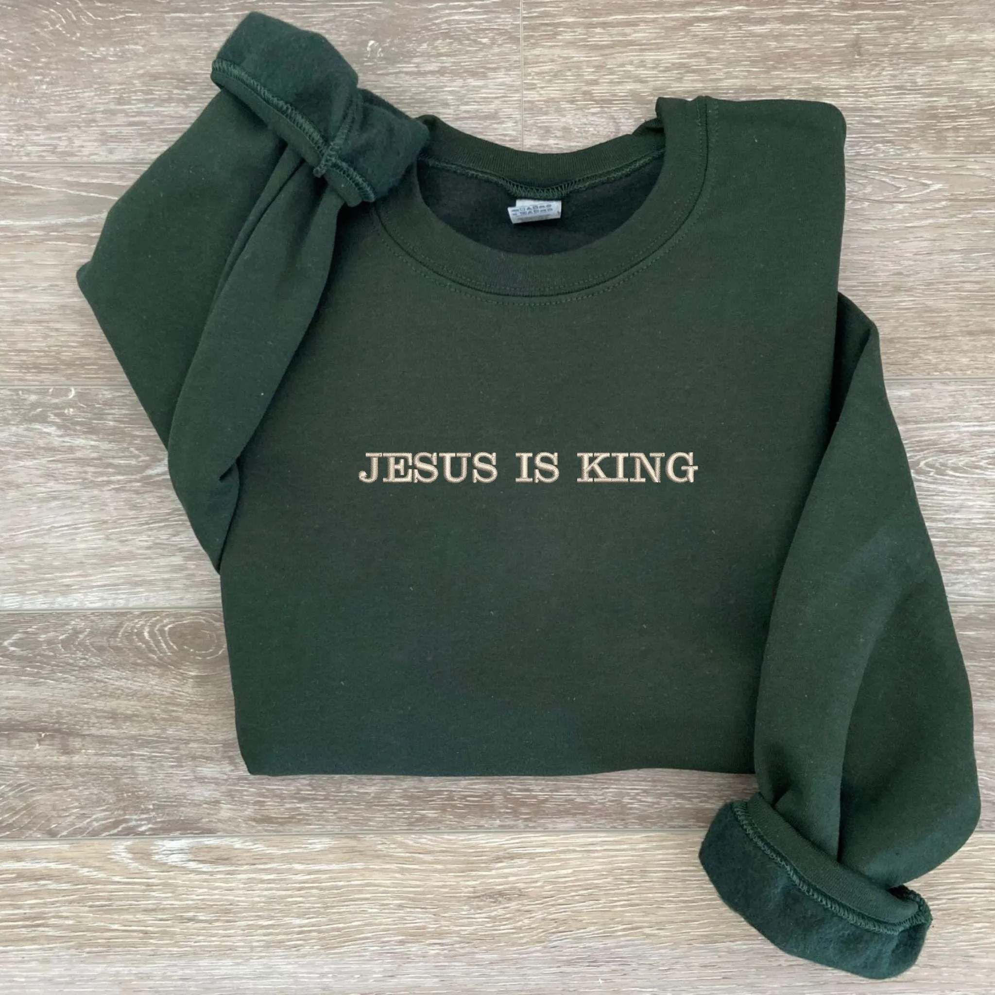 Cutsom Jesus Is King Sweatshirt With Cross on Sleeve, Christian Embroidered Hoodie, Religious Gifts for Her sold by Embroly product image thumbnail 3