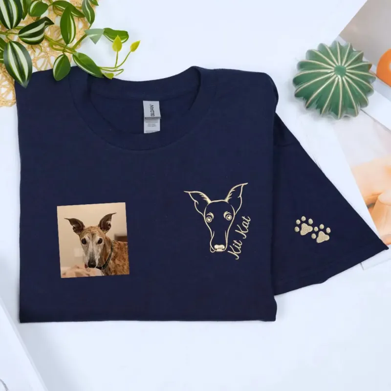 Personalized Italian Greyhound Dad Shirt with Embroidered Portrait from Photo, Gift for Greyhound Dog Dad sold by Embroly