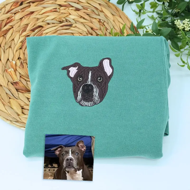 Personalized Pitbull Dad Shirt with Embroidered Portrait from Photo, Best Gifts for Pitbull Lovers sold by Embroly