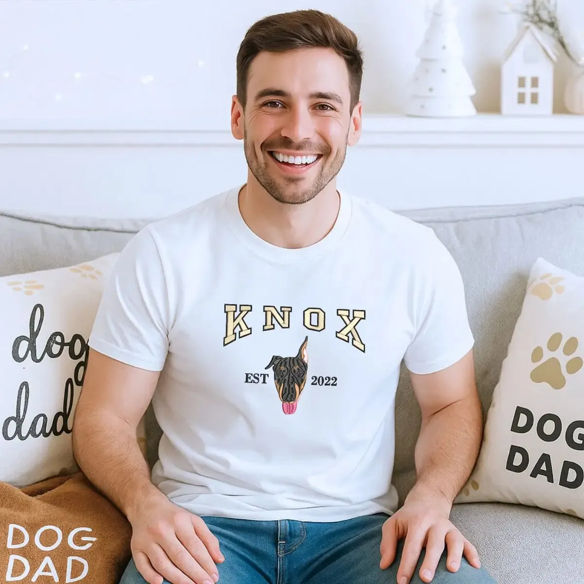 Personalized Doberman Dad Shirt with Embroidered Portrait from Photo, Best Gifts For Doberman Dog Dad sold by Embroly product image thumbnail 2