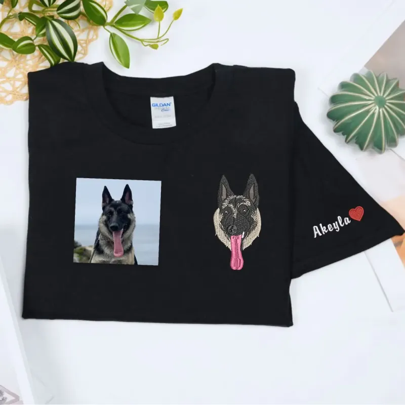 Custom German Shepherd Dad Shirt with Embroidered Portrait from Photo, Personalized Dog Dad Gifts sold by Embroly