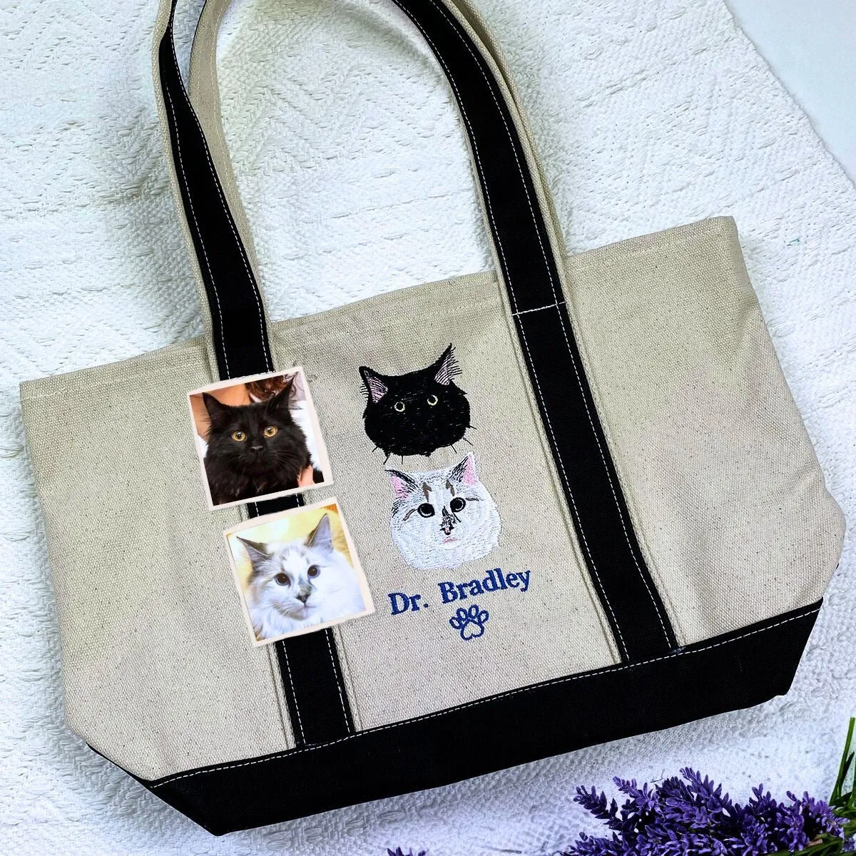 Personalized Cat Tote Bag with Custom Embroidered Photo - Unique Cat Mom Gift Idea sold by Embroly
