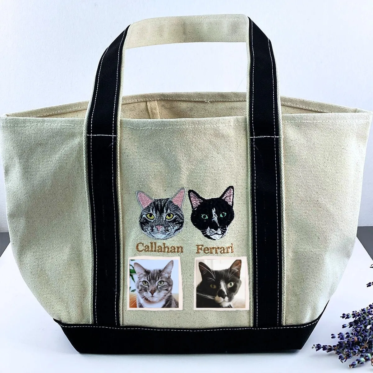 Personalized Cat Tote Bag with Custom Embroidered Photo - Unique Cat Mom Gift Idea sold by Embroly product image thumbnail 2
