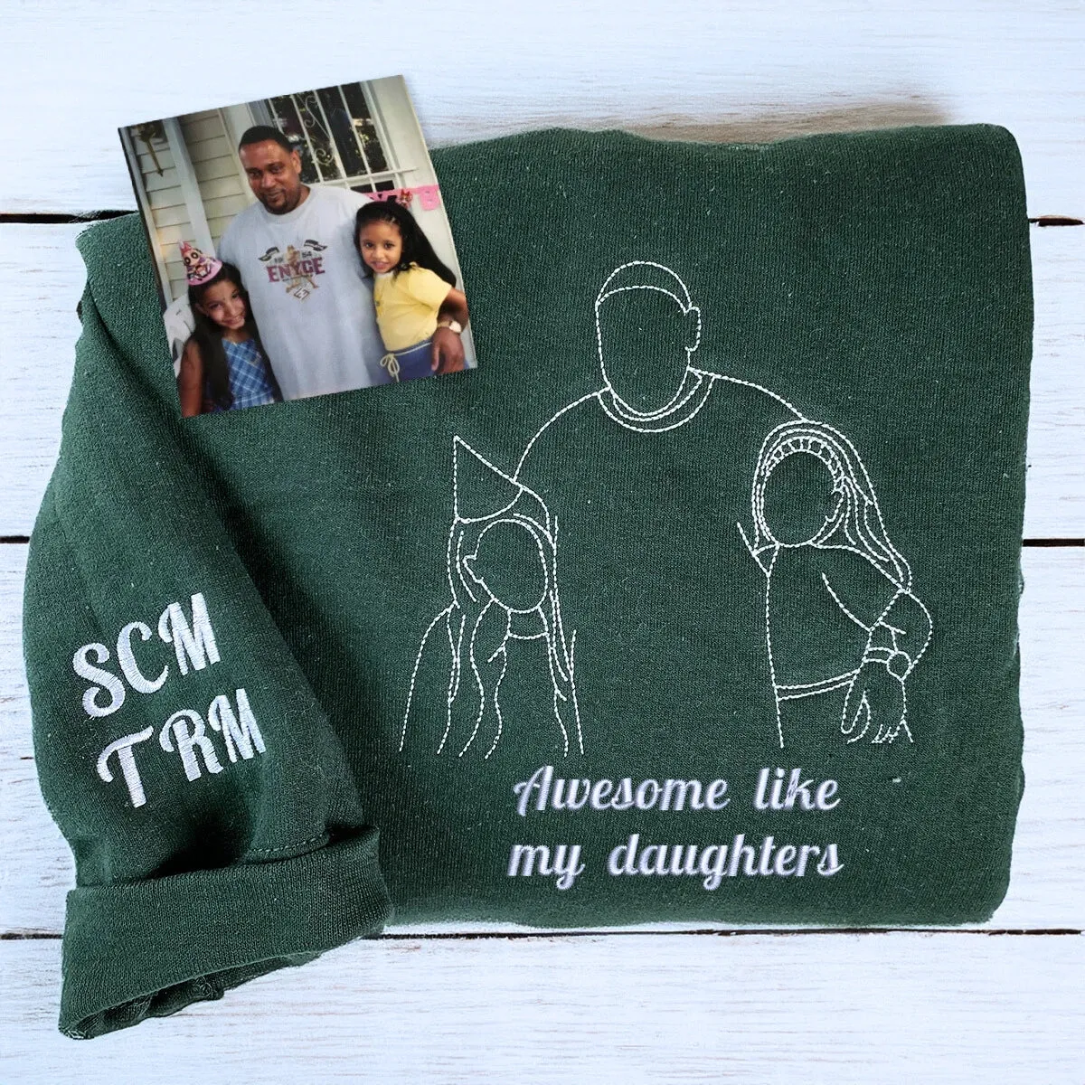 Custom Awesome Like My Daughter Portrait Sweatshirt or Hoodie, Personalized Embroidered Gift from Daughter to Dad sold by Embroly product image thumbnail 3
