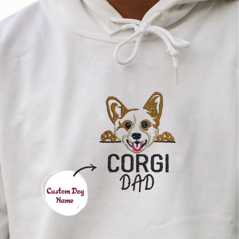 Custom Corgi Dog Dad Embroidered Hoodie, Personalized Hoodie with Dog Name, Best Gifts For Corgi Lovers made by Embroly