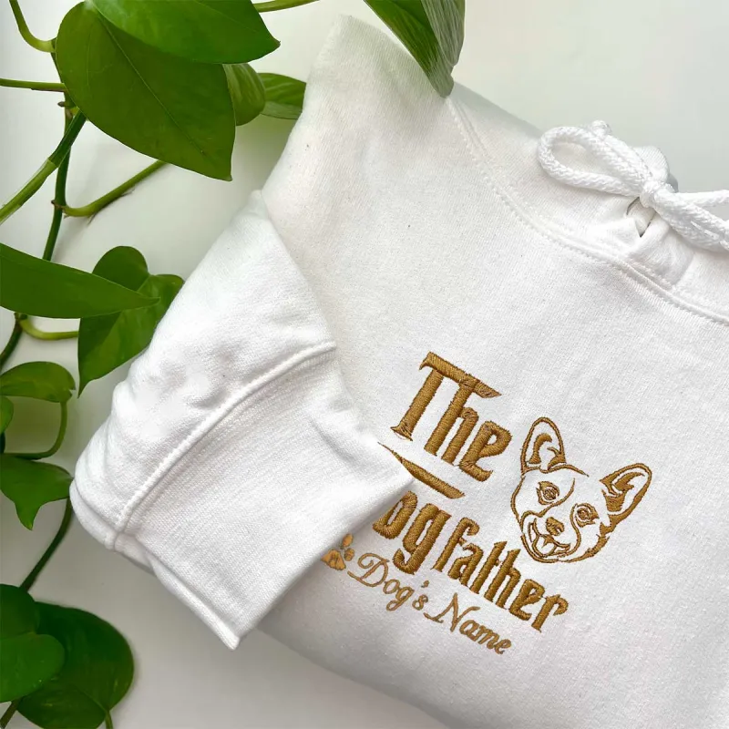 Custom Corgi Dog Dad Embroidered Hoodie, Personalized The DogFather Hoodie Corgi, Best Gifts For Corgi Lovers made by Embroly