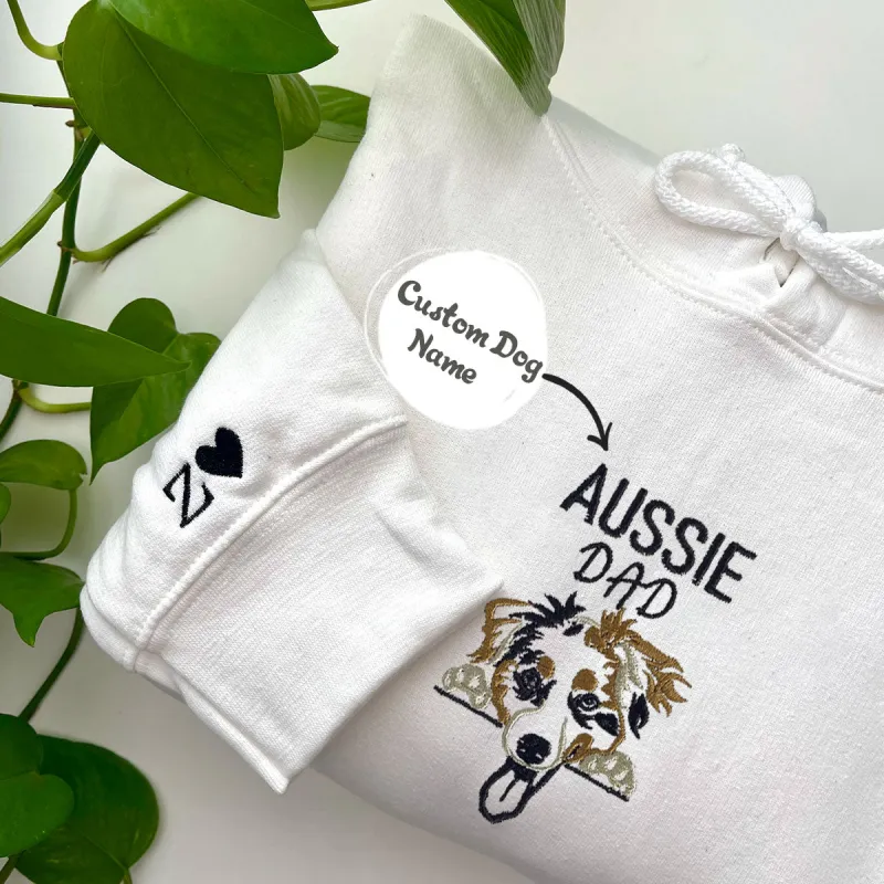 Custom  Australian Shepherd Dog Dad Embroidered Hoodie, Personalized Hoodie with Dog Name, Best Gifts For Australian Shepherd Owners sold by Embroly