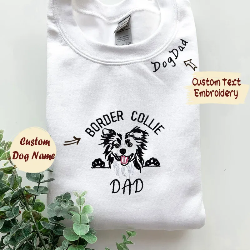 Custom Border Collie Dog Dad Embroidered Collar Sweatshirt, Personalized Sweatshirt with Dog Name, Best Gifts For Boxer Lovers sold by Embroly