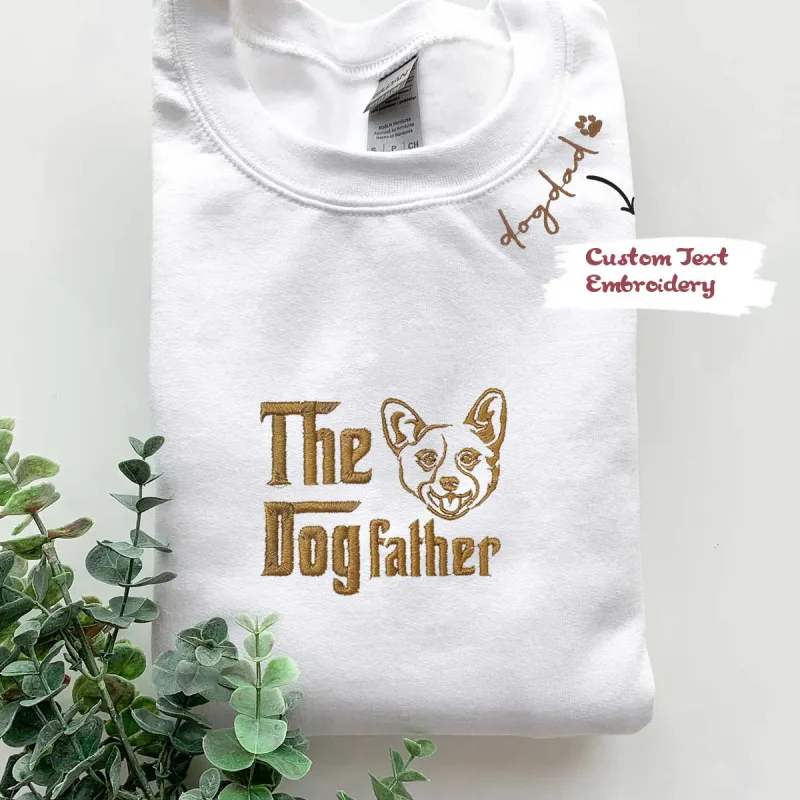 Custom Corgi Dog Dad Sweatshirt Embroidered Collar, Personalized The DogFather Sweatshirt Corgi, Best Gifts For Corgi Lovers made by Embroly