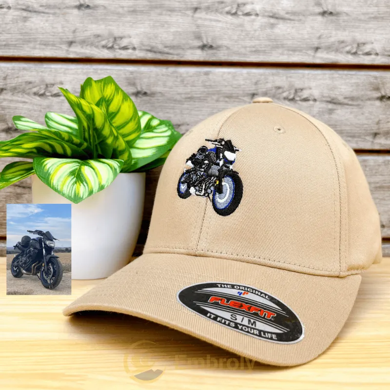 Custom Motobike Cap with Embroidered Photo Text - Unique Biker Gift Idea made by Embroly