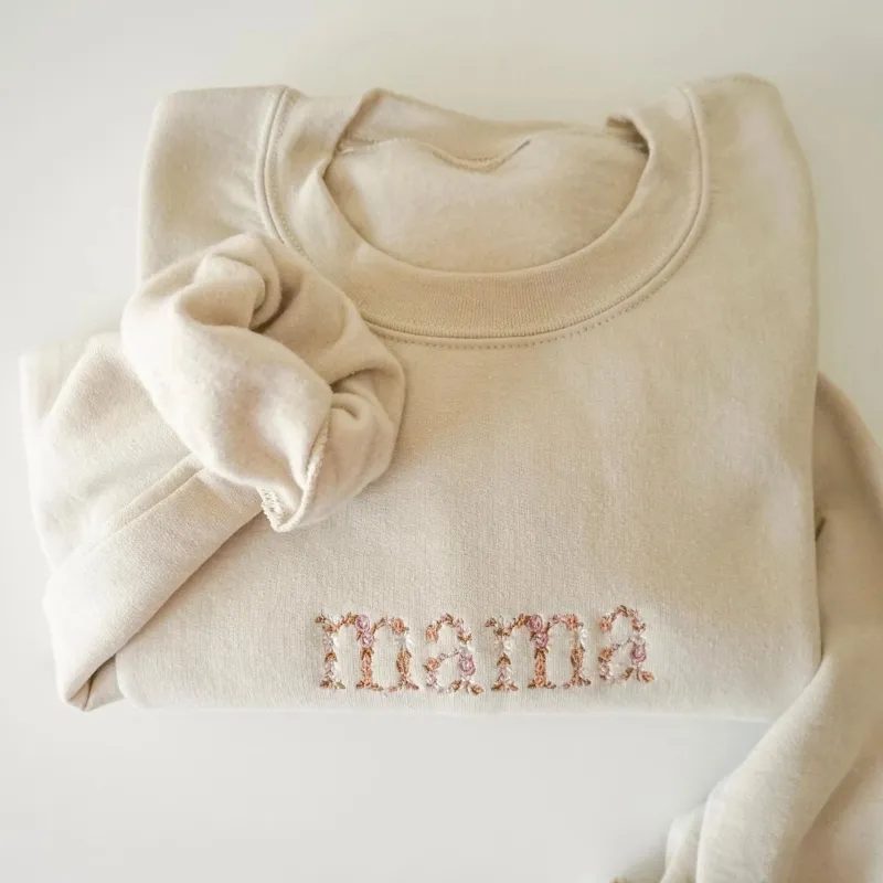 Embroidered Mama Floral Sweatshirt For Mother's Day sold by Embroly