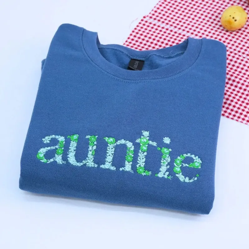 Auntie Floral Sweatshirt or Hoodie with Niece or Nephew Names on Sleeve, Custom Embroidered Gift for Auntie sold by Embroly