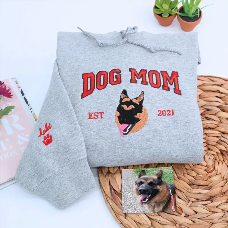 Custom Embroidered Dog Mom Varsity Sweatshirt, Personalized Crewneck with Icon, Gift For Dog Owners sold by Embroly