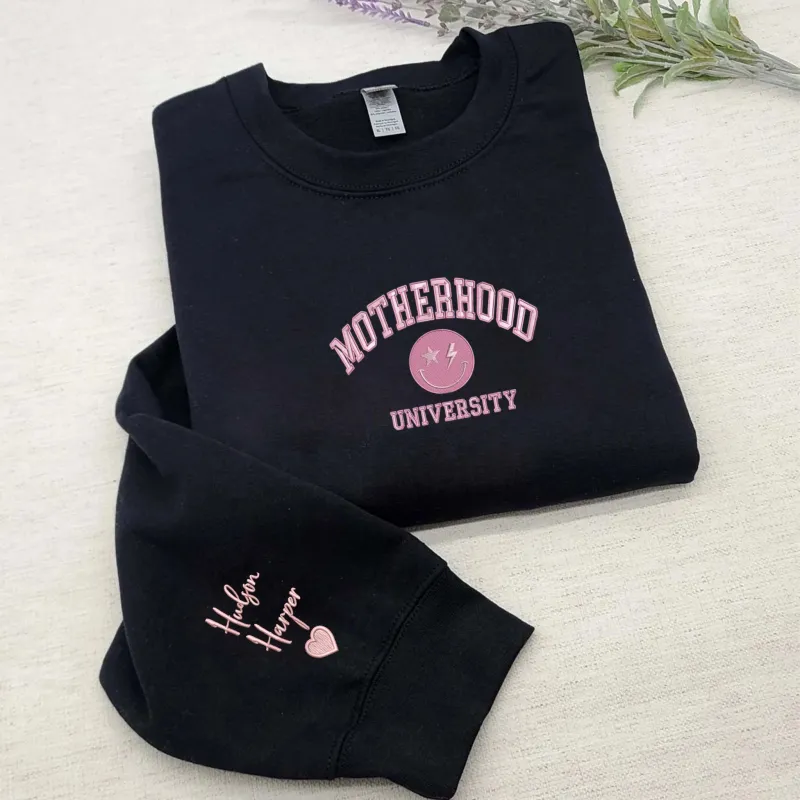 Custom Embroidered Motherhood University Sweatshirt, Personalized Crewneck With Icon sold by Embroly