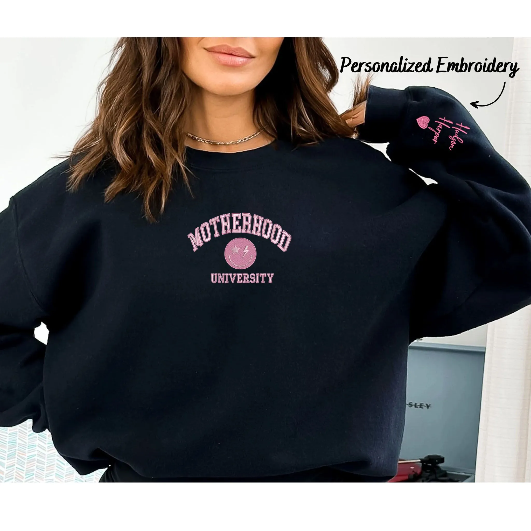 Custom Embroidered Motherhood University Sweatshirt, Personalized Crewneck With Icon sold by Embroly product image thumbnail 2