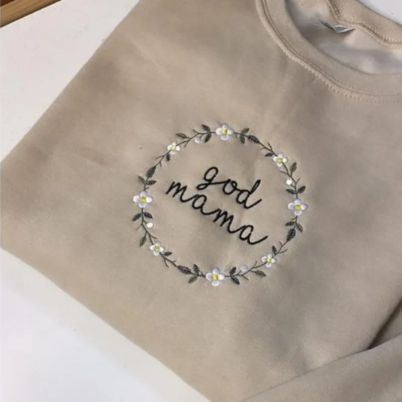 Custom God Mother Embroidery Sweatshirt, Personalized Crewneck On The Sleeve, Best Gift For Mother Day's sold by Embroly