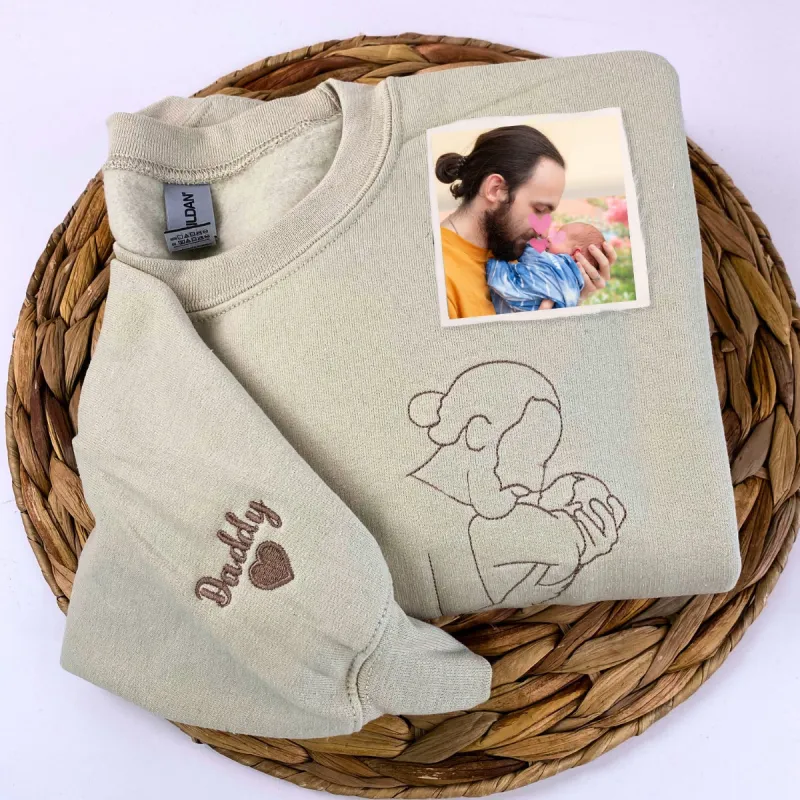 Personalized Photo Unique Gift for Dad Embroidered Crewneck Sweatshirt, Hoodie sold by Embroly