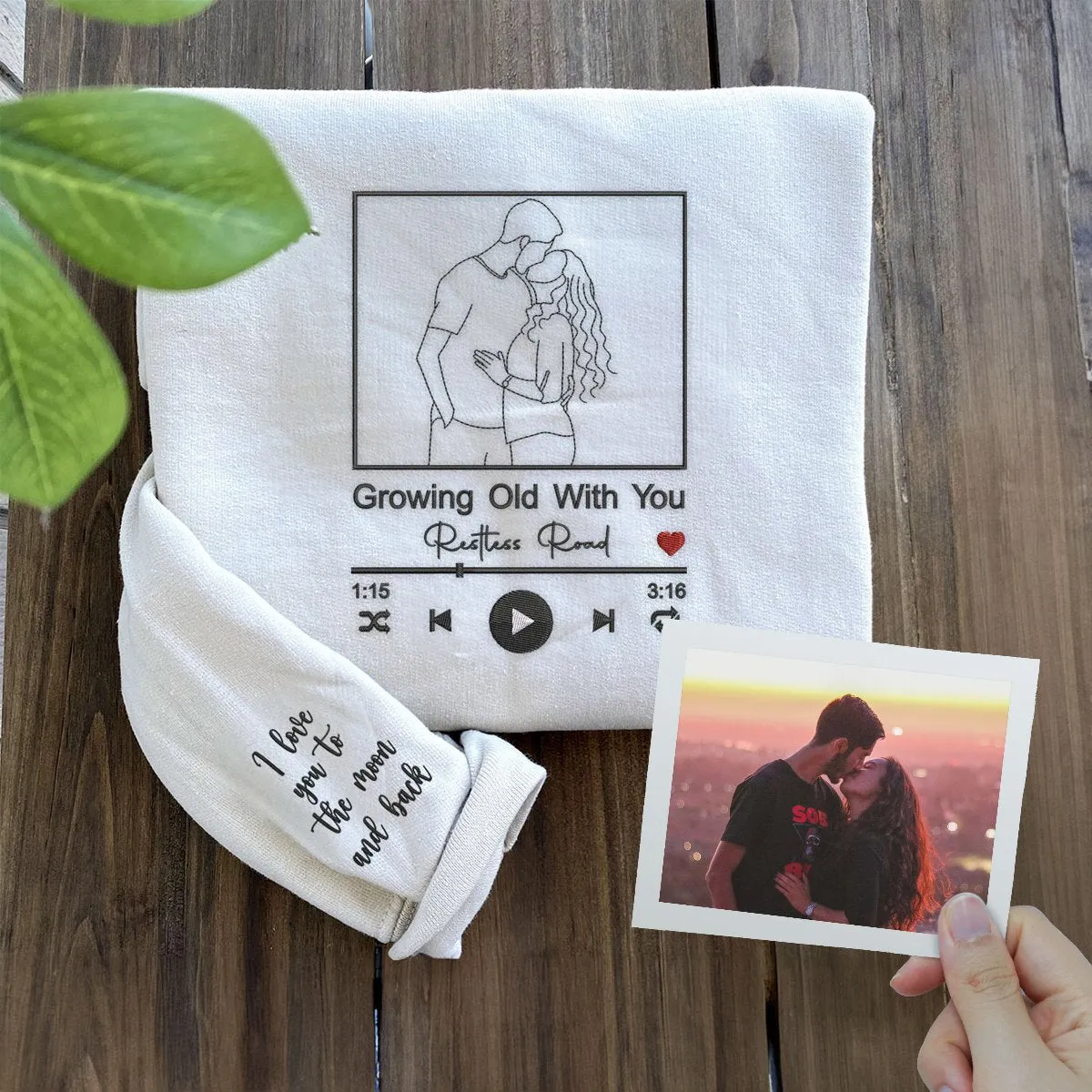 Custom Favorite Song with Your Photo Portrait Sweatshirt or Hoodie, Embroidered Gift for Him Her sold by Embroly product image thumbnail 5