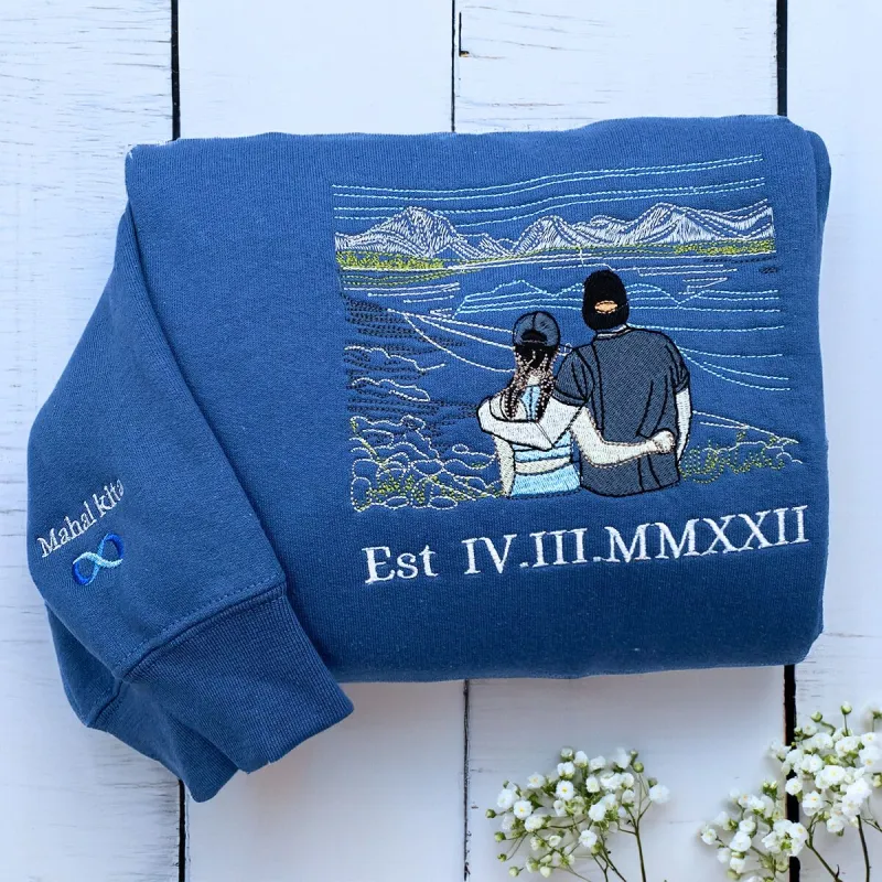 Custom Embroidered Line Art Hoodie from Your Photo, Memorial Sweatshirts made by Embroly