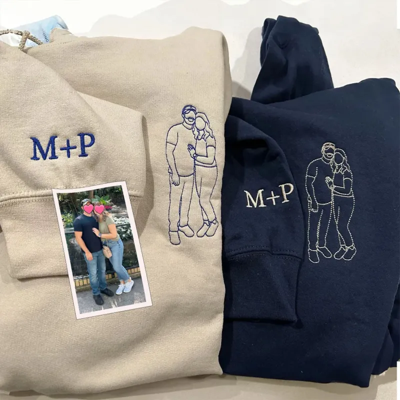 Custom Photo on Hoodie, Outline Photo Sweatshirt Embroidered made by Embroly