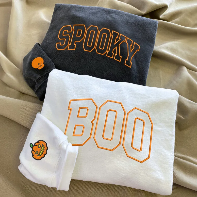 Comfort Colors® Embroidered Boo Spooky Halloween T-Shirt or Sweatshirt sold by Embroly