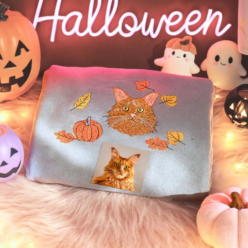 Comfort Colors® Custom Embroidered Halloween Cat Portrait T-Shirt or Sweatshirt made by Embroly
