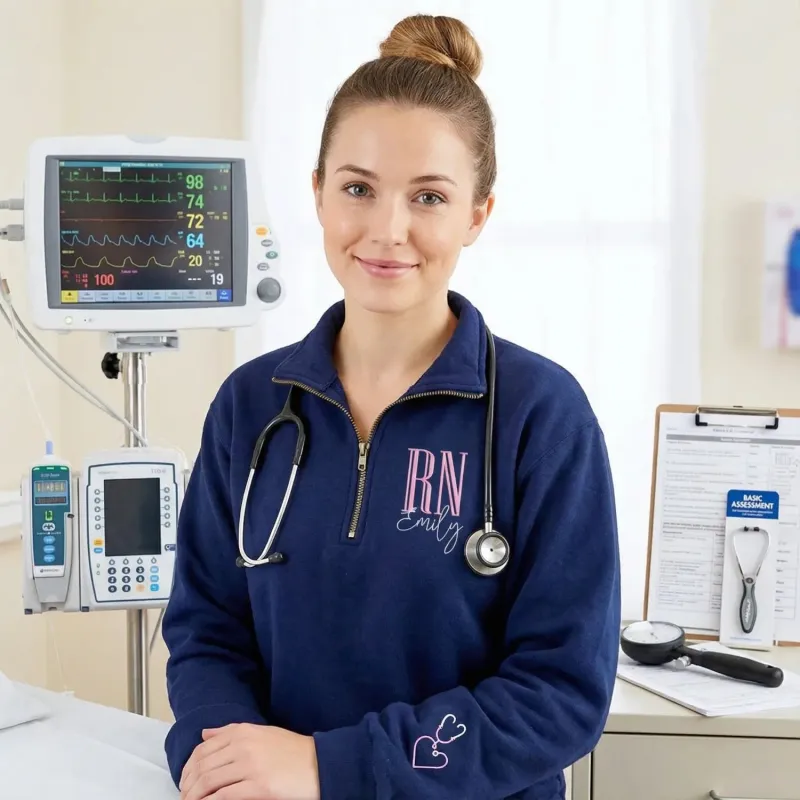Personalized Gift For Nurse, Medical Jacket, Quarter Zip Sweatshirt Hoodie Embroidered sold by Embroly