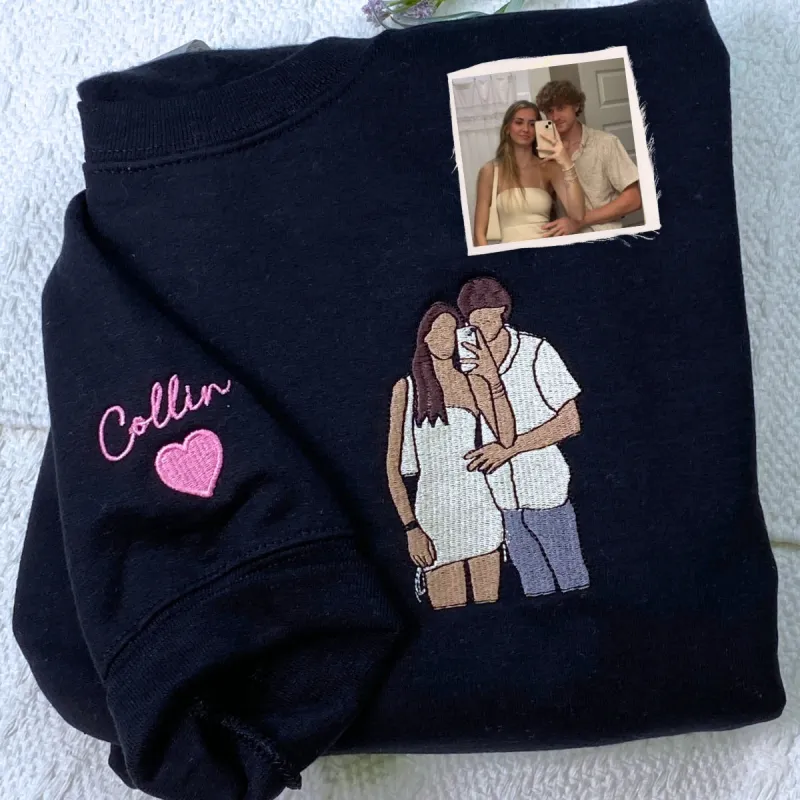 Custom Embroidered Sweatshirt, Personalized Portrait From Photo Hoodie, Line Art Photo Sweatshirt sold by Embroly