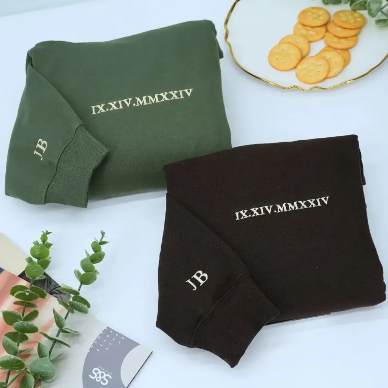 His and Hers Matching Hoodies or Sweatshirts Gift with Embroidered Roman Numerals on Chest sold by Embroly
