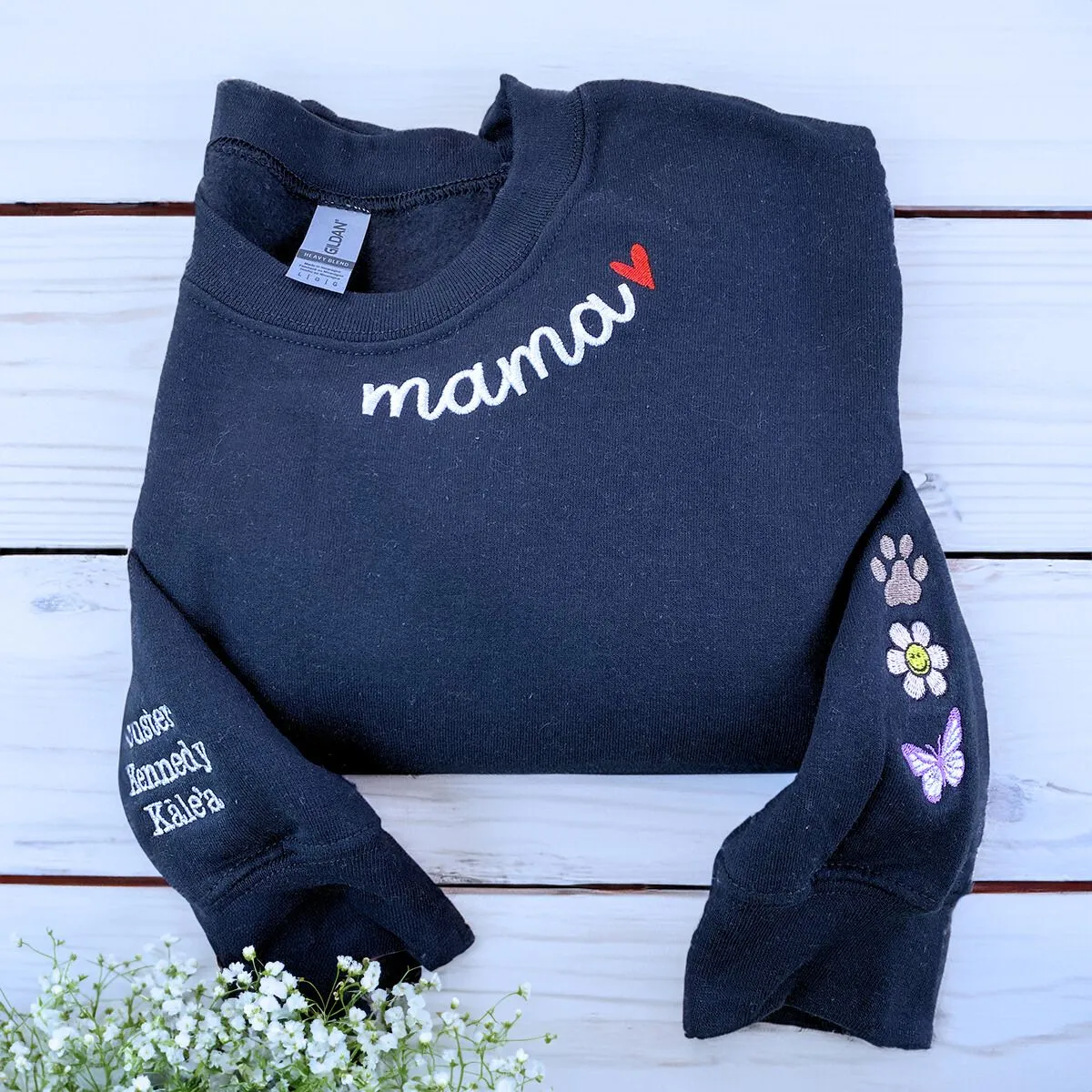 Mama Sweatshirt or Hoodie with Names on Sleeve, Custom Embroidered Gift for Mama sold by Embroly product image thumbnail 5