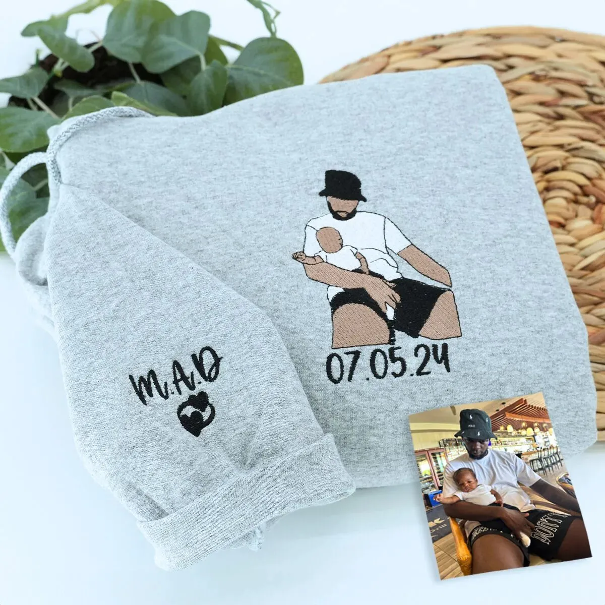 Dad Sweatshirt or Hoodie, Embroidered Gift with Father and Son Daughter Portrait Photo sold by Embroly product image thumbnail 4