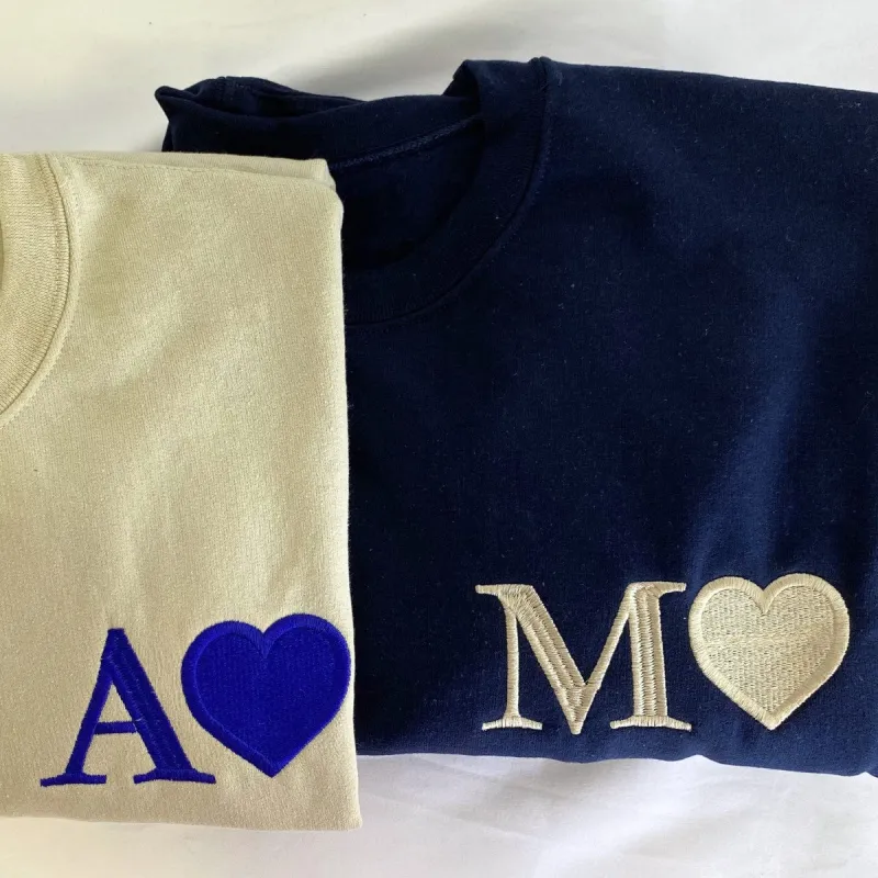 Custom Embroidered Initials on Sweatshirt made by Embroly
