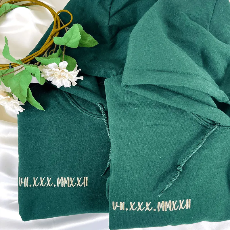 Personalized Date Hoodie Anniversary Year Embroidered Matching Wedding Anniversary Gifts made by Embroly