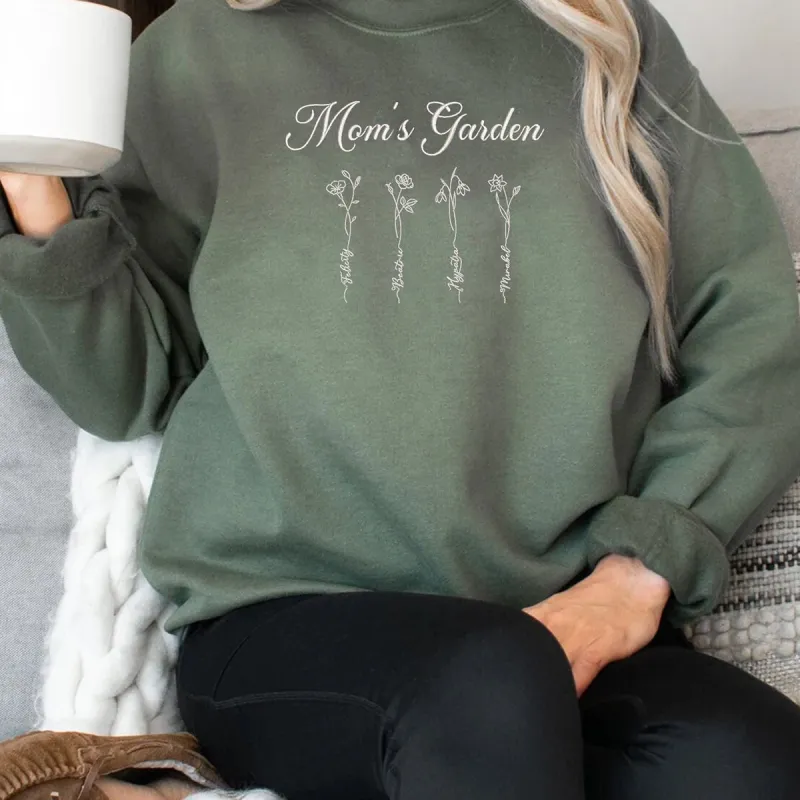 Personalized Birth Flower Mom Sweatshirt or Hoodie - Embroidered sold by Embroly