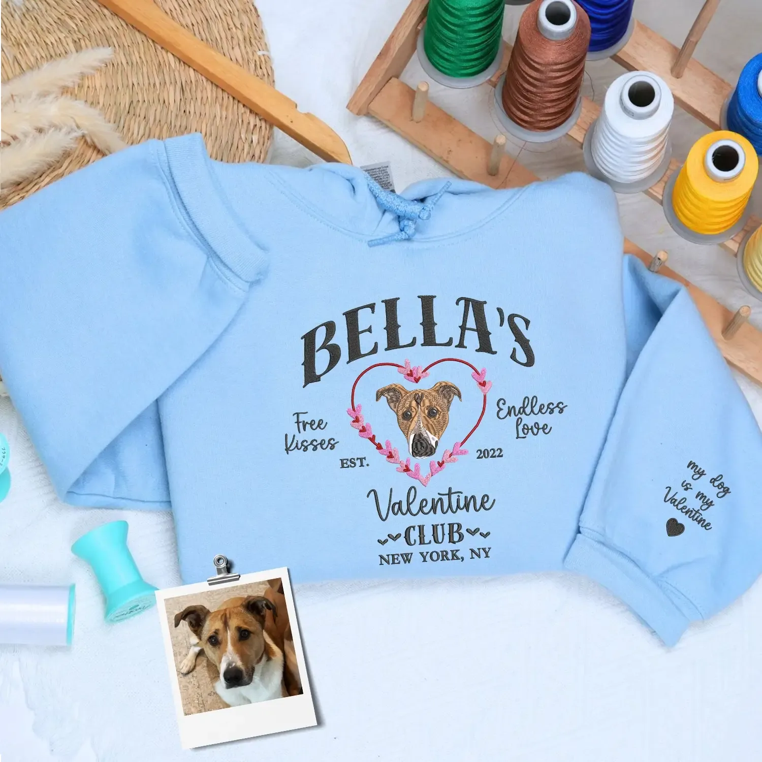 Custom Embroidered Dog Valentine Club Sweatshirt or Hoodie with Dog Portrait from Photo, Valentine's Day Gifts for Dog Lovers sold by Embroly product image thumbnail 4
