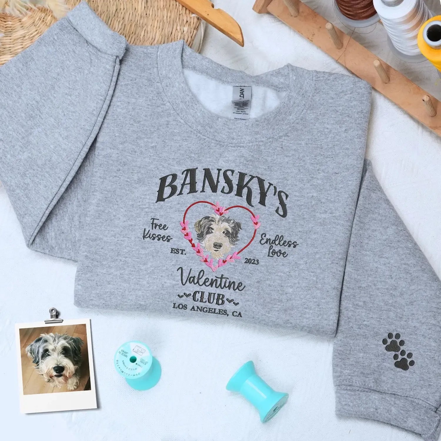 Custom Embroidered Dog Valentine Club Sweatshirt or Hoodie with Dog Portrait from Photo, Valentine's Day Gifts for Dog Lovers sold by Embroly product image thumbnail 3