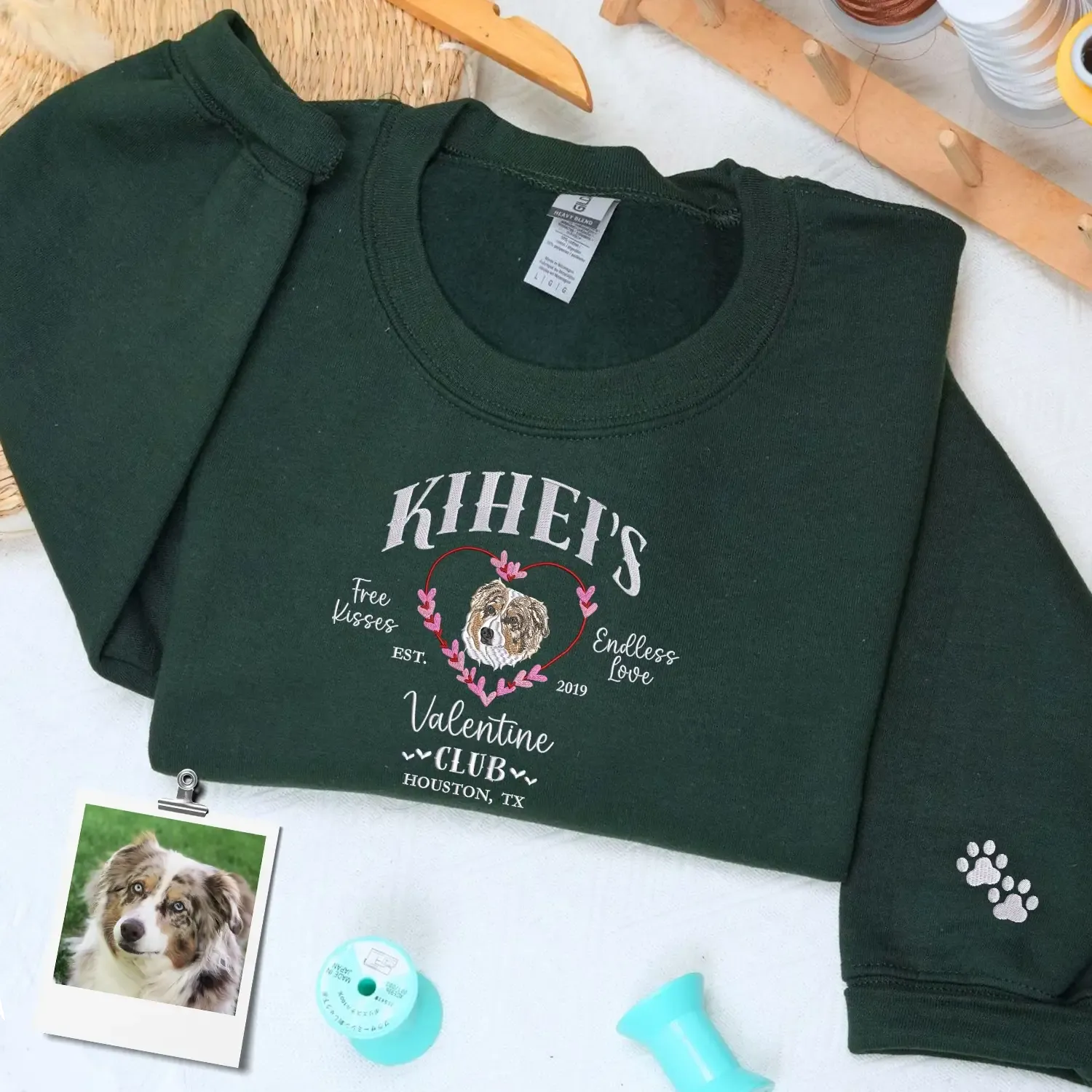 Custom Embroidered Dog Valentine Club Sweatshirt or Hoodie with Dog Portrait from Photo, Valentine's Day Gifts for Dog Lovers sold by Embroly product image thumbnail 5