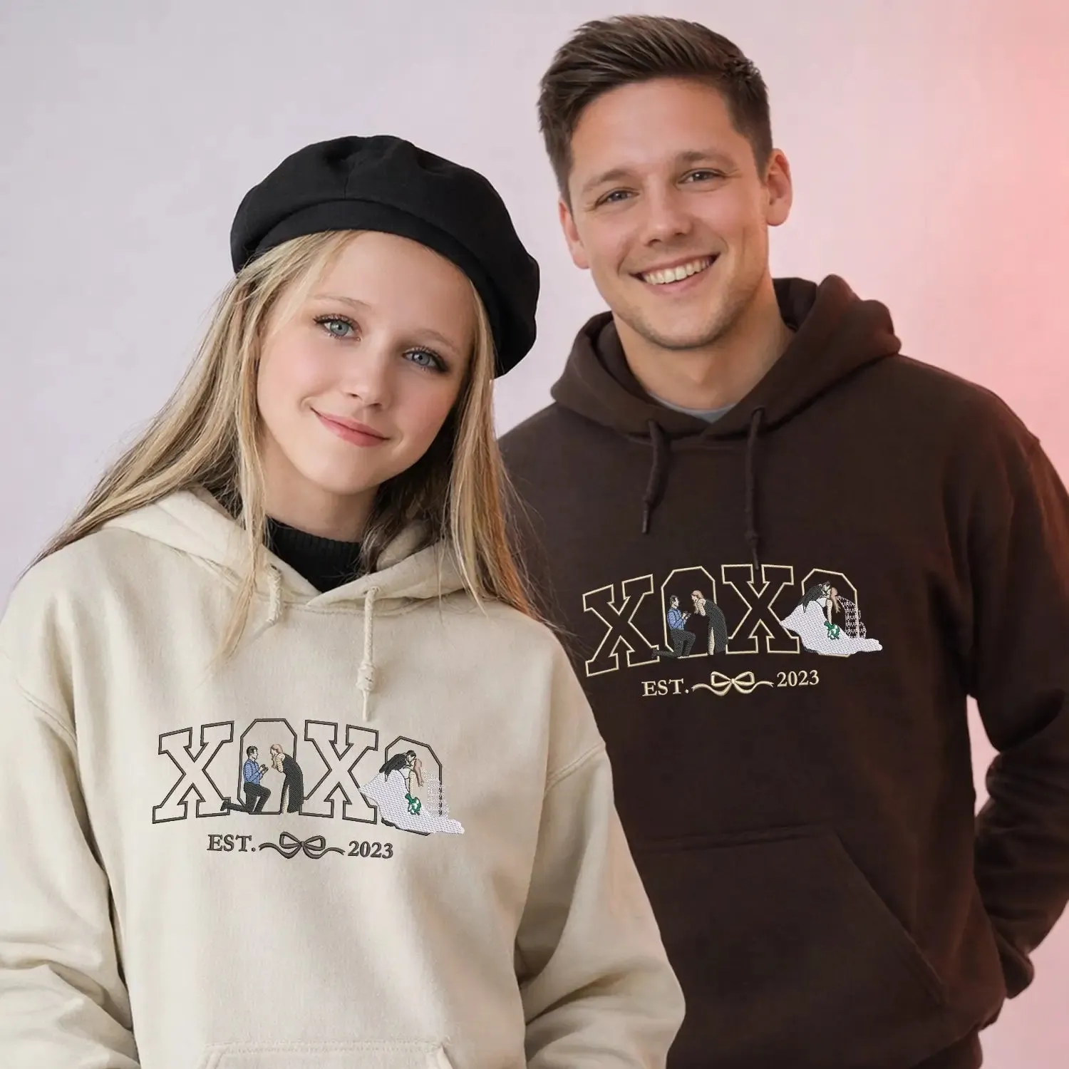 Custom XOXO Sweatshirt or Hoodie with Embroidered Portrait from Photo, Personalized Valentines Gifts for Him Her sold by Embroly product image thumbnail 2