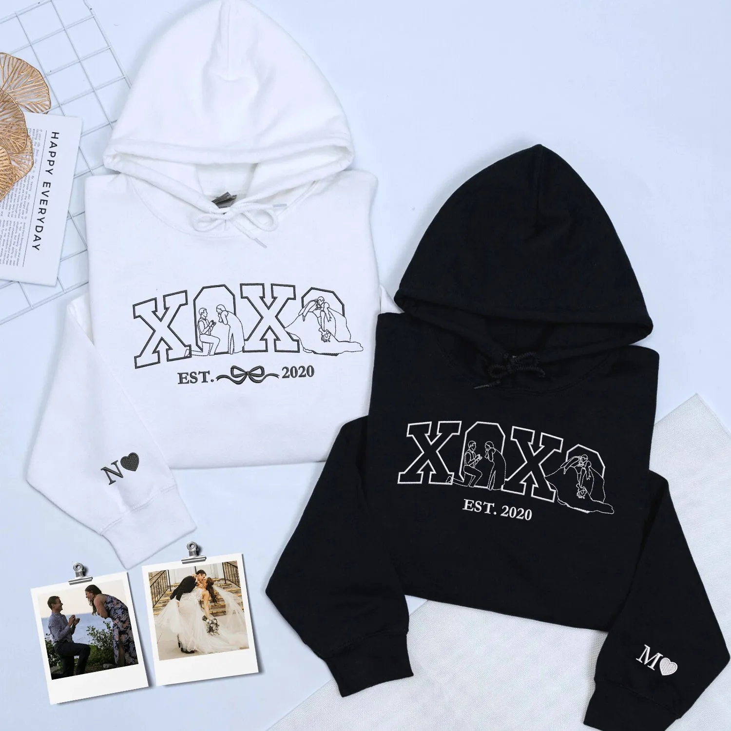Custom XOXO Sweatshirt or Hoodie with Embroidered Portrait from Photo, Personalized Valentines Gifts for Him Her sold by Embroly product image thumbnail 3