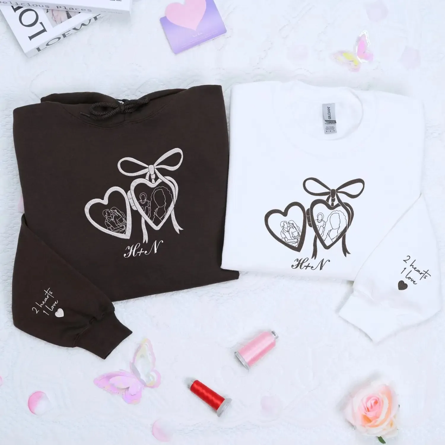 Custom Initials Sweatshirt or Hoodie with Embroidered Portrait Photo on Chest, Custom Anniversary Gift for Her sold by Embroly product image thumbnail 3