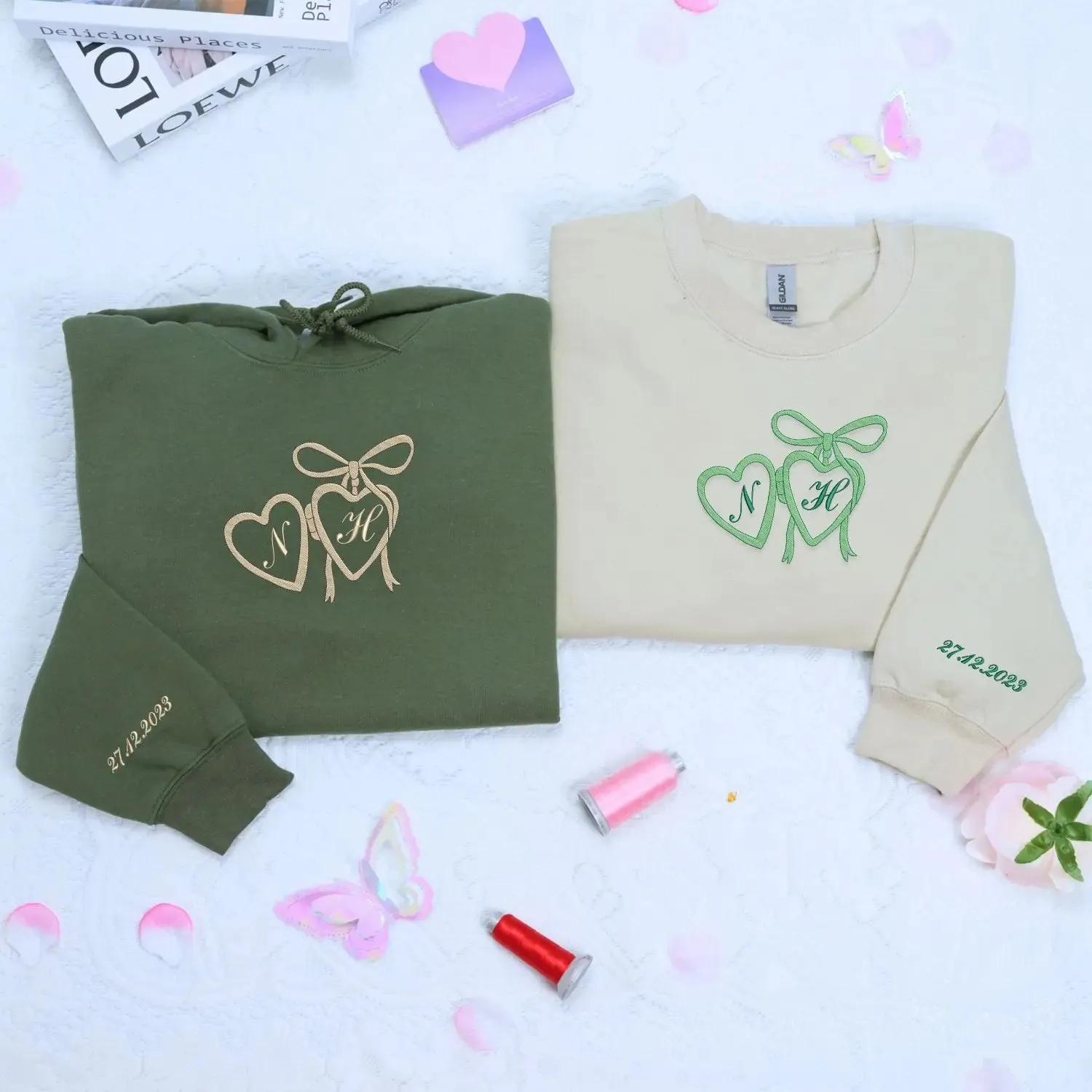 Custom Initials Sweatshirt or Hoodie with Embroidered Portrait Photo on Chest, Custom Anniversary Gift for Her sold by Embroly product image thumbnail 4