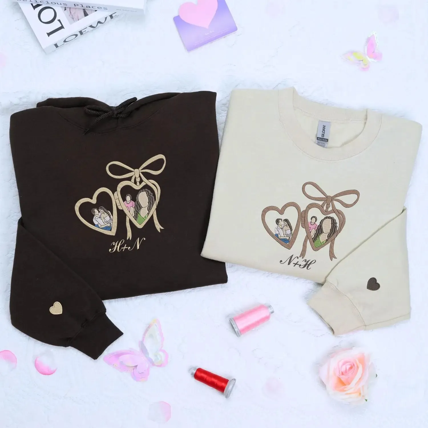 Custom Initials Sweatshirt or Hoodie with Embroidered Portrait Photo on Chest, Custom Anniversary Gift for Her sold by Embroly