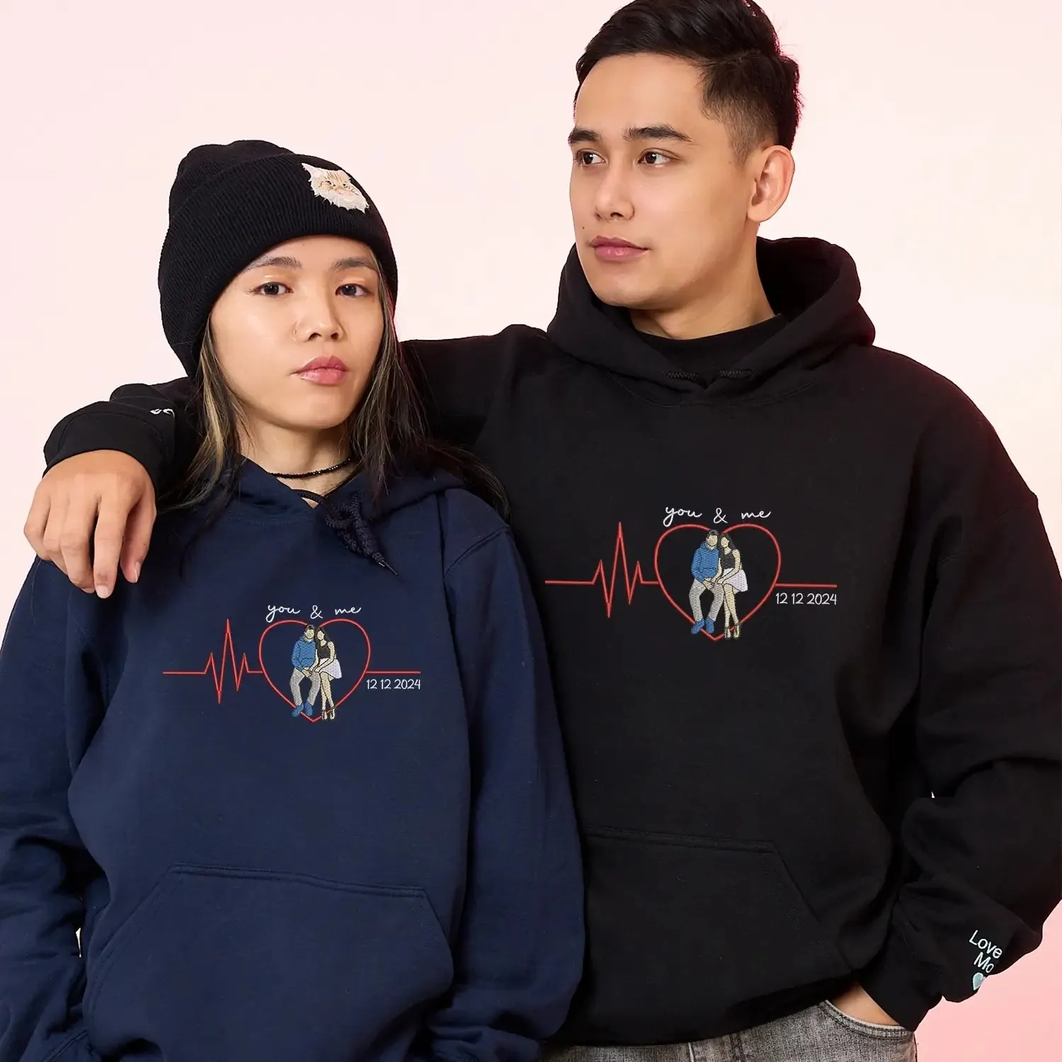 Custom Embroidered You and Me Sweatshirt or Hoodie with Portrait from Photo, Valentine's Day Gifts for Boyfriend Girlfriend sold by Embroly product image thumbnail 2