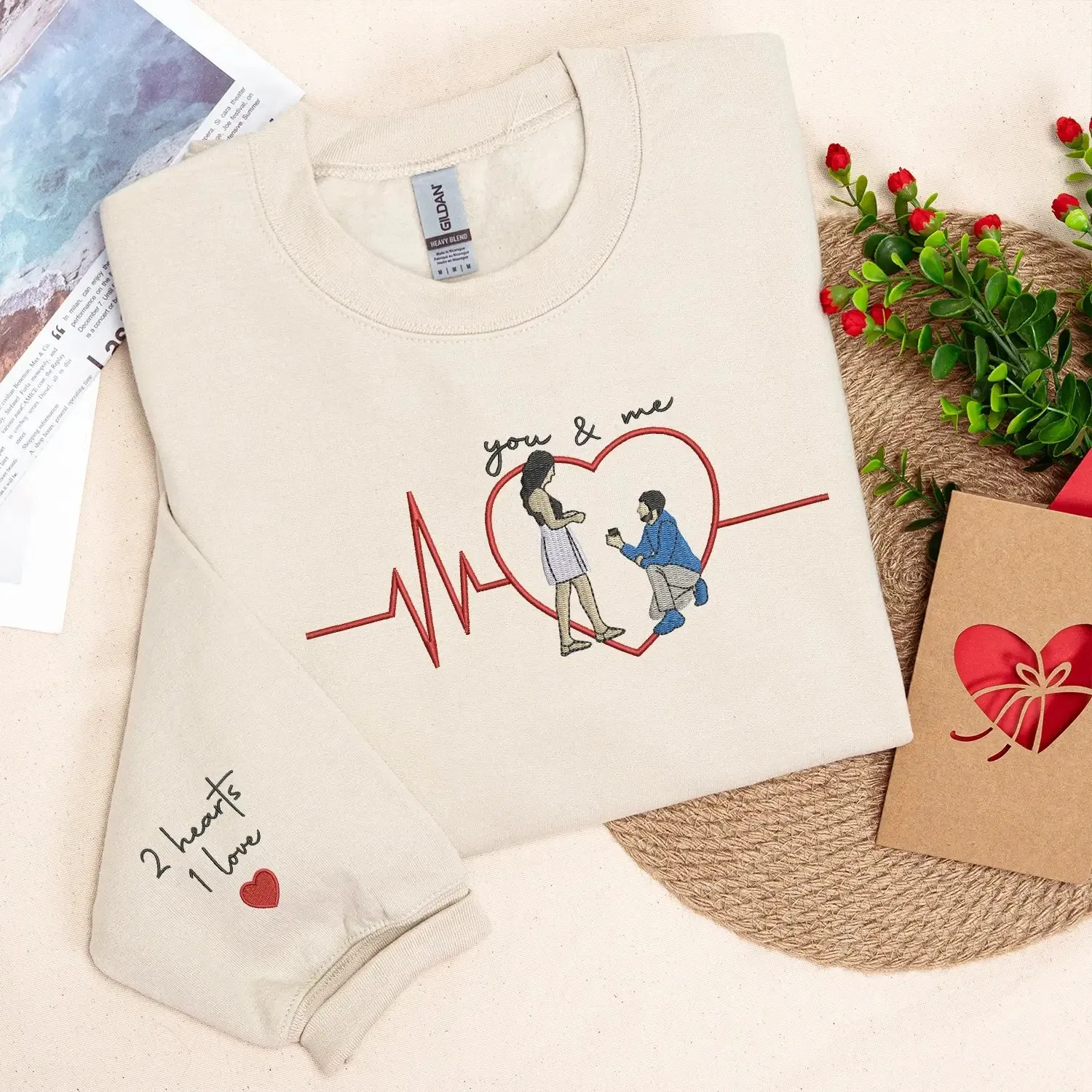 Custom Embroidered You and Me Sweatshirt or Hoodie with Portrait from Photo, Valentine's Day Gifts for Boyfriend Girlfriend sold by Embroly product image thumbnail 4