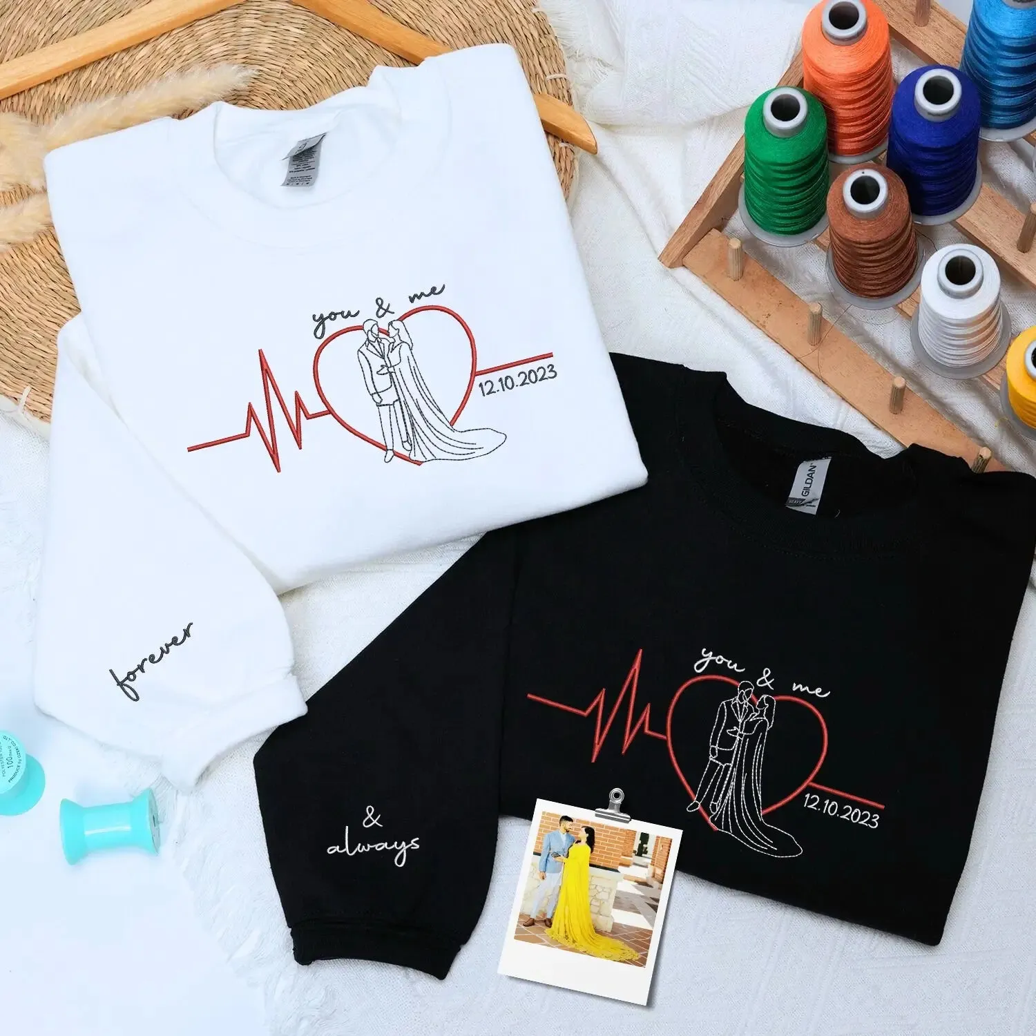 Custom Embroidered You and Me Sweatshirt or Hoodie with Portrait from Photo, Valentine's Day Gifts for Boyfriend Girlfriend sold by Embroly product image thumbnail 3