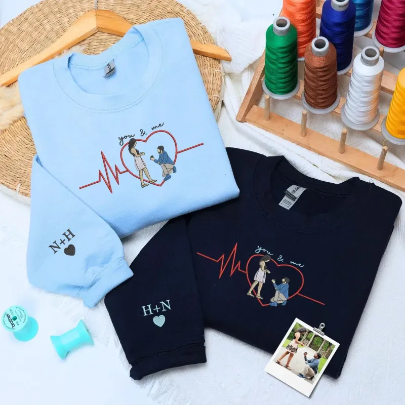 Custom Embroidered You and Me Sweatshirt or Hoodie with Portrait from Photo, Valentine's Day Gifts for Boyfriend Girlfriend made by Embroly