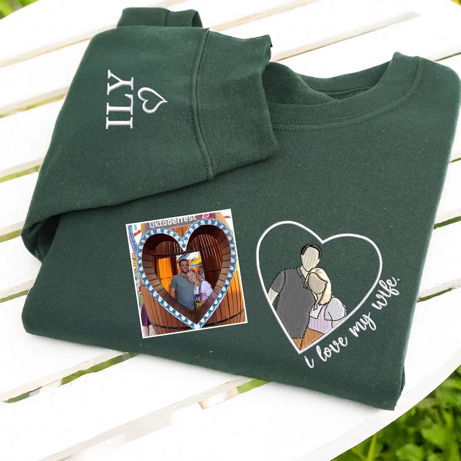 Custom Embroidered I Love My Wife Hoodie or Sweatshirt with Loved One Portrait from Photo, Best Gift for Boyfriend, Husband sold by Embroly product image thumbnail 3