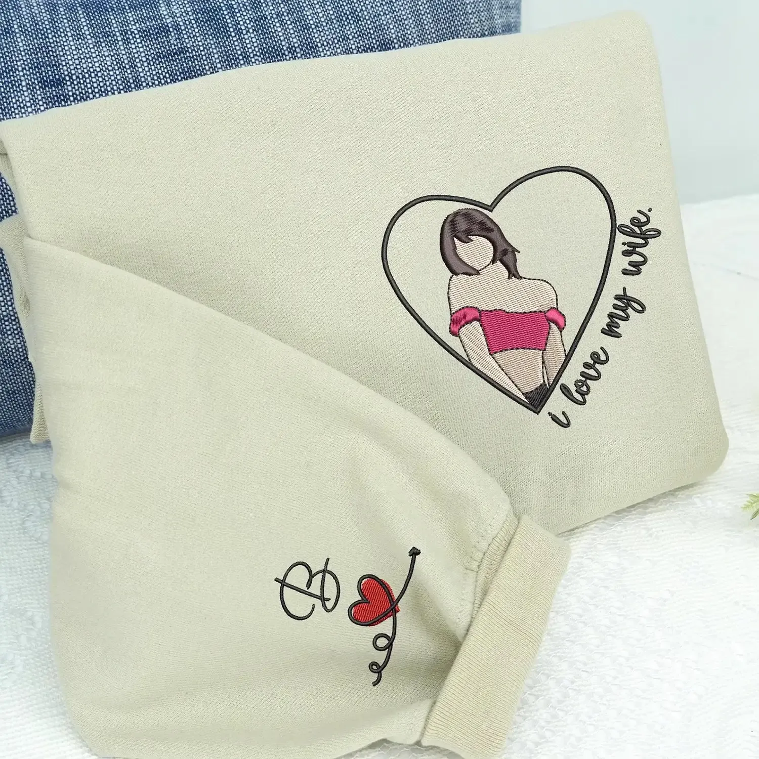 Custom Embroidered I Love My Wife Hoodie or Sweatshirt with Loved One Portrait from Photo, Best Gift for Boyfriend, Husband sold by Embroly product image thumbnail 4