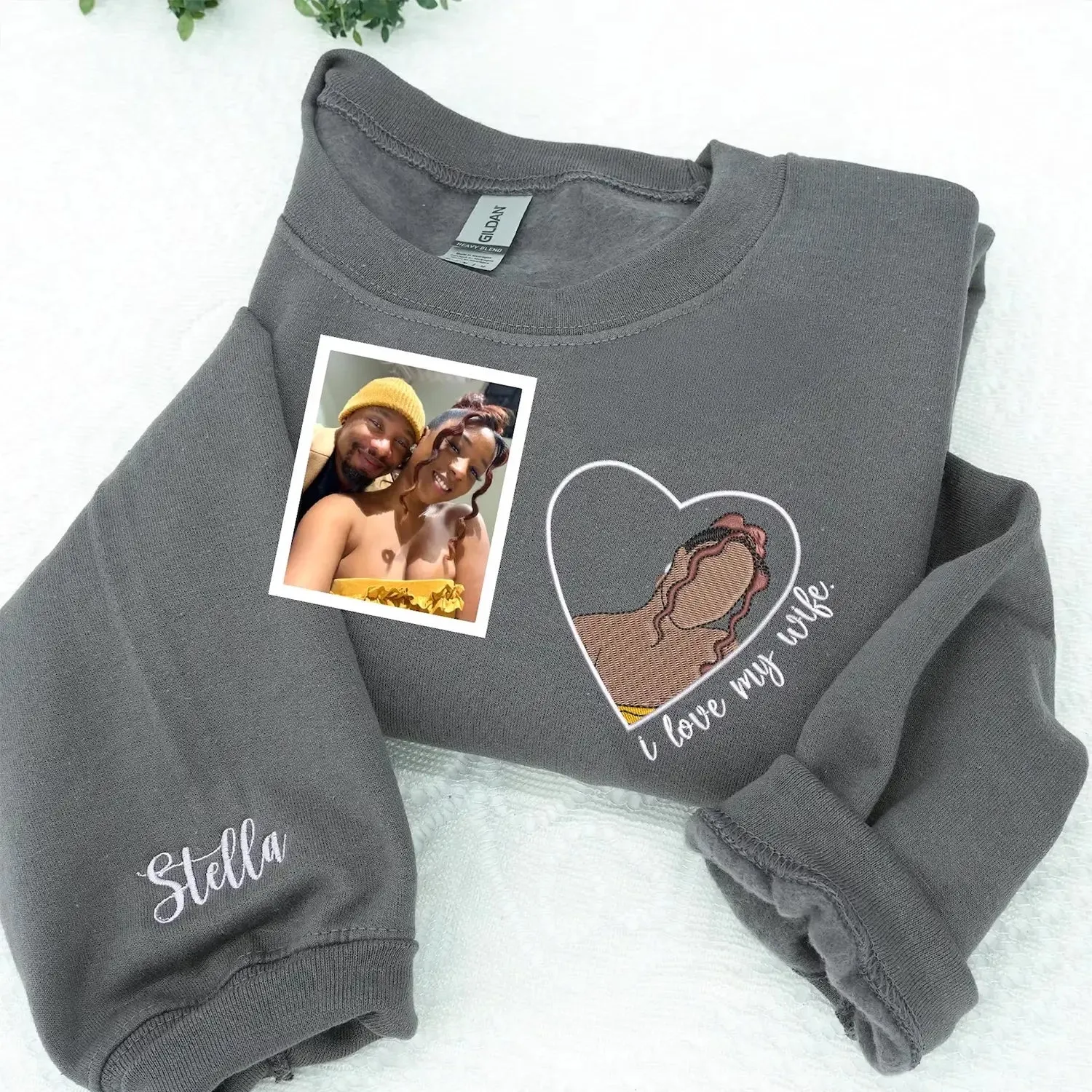 Custom Embroidered I Love My Wife Hoodie or Sweatshirt with Loved One Portrait from Photo, Best Gift for Boyfriend, Husband sold by Embroly product image thumbnail 2