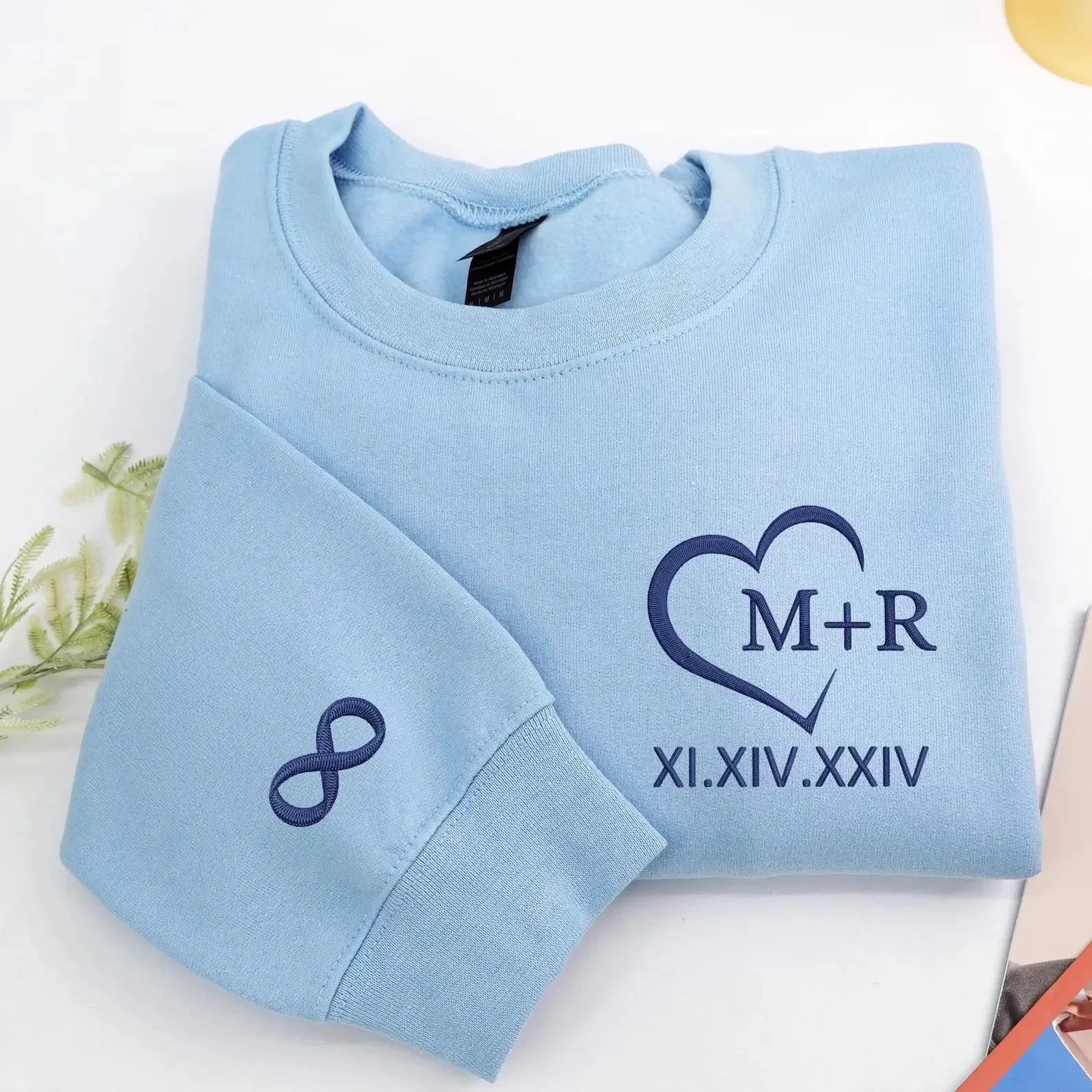 Custom Embroidered Couple Initials Monogram Heart Sweatshirt or Hoodie, 1st Anniversary Gift For Couples sold by Embroly product image thumbnail 4